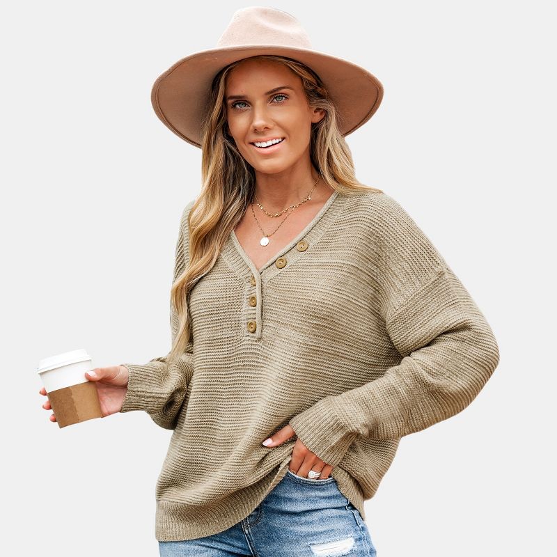Women's Chunky Knit Buttoned Drop Sleeve Sweater - Cupshe, 1 of 7
