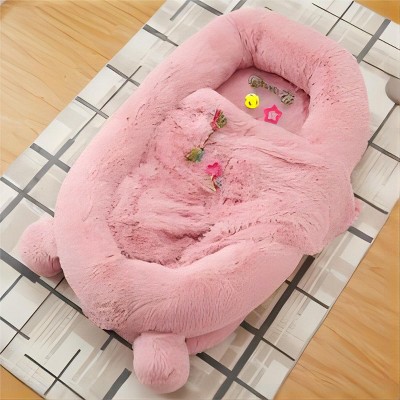 A Dog Bed Suitable for You and Your Pet, Featuring A Semi-Enclosed Plush Design for Naps, an Adorable Double-Ear Style, and Comes with A Pillow