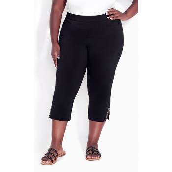 Women's Plus Size Super Stretch Split Hem Capri - black | AVENUE