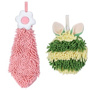 REGALWOVEN 2 Packs Soft Absorbent Flower and Rabbit Shape Decorative Chenille Hand Towel for Bathroom 6" x 15"/7" x 7" - 1 of 4
