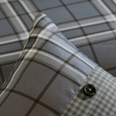 Gray Twin Reversible Microfiber Plaid Comforter Set