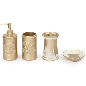 Harry Potter Bathroom Organizer Set - 4 Piece Hogwarts Crest Includes Soap Dispenser, Soap Dish, Toothbrush Holder, and Tumbler - 1 of 4