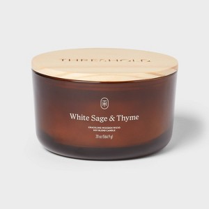 3-Wick Amber Glass Wooden Wick White Sage and Thyme Jar Candle 20oz - Threshold™ - 1 of 3