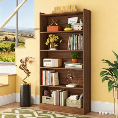 Gulches Wood Bookcase, 72" Tall Bookshelf with 6-Tier Open Storage Shelves