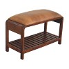 TiramisuBest Contemporary Bench in Silver Metal and Camel Faux Leather, 18.0"L Entryway Bench - 2 of 4