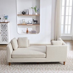 VASIP 77" Double-Sided  Chaise Lounge, Chenille Fabric Sleeper Sofa Couch with 4 Pillows, Rubberwood Legs ,for Living Room,Bedroom,Gray - 1 of 4