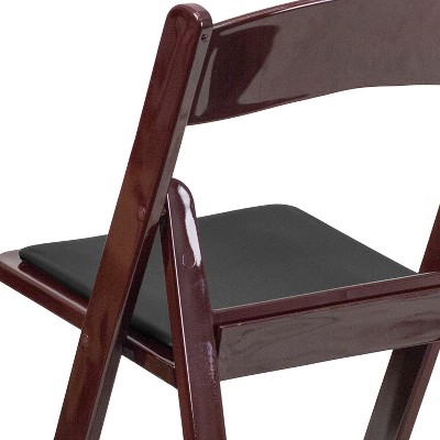 Red Mahogany Resin Folding Chair with Black Vinyl Seat - 4 Pack