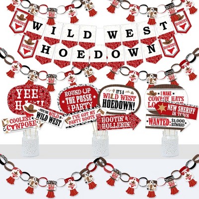 Big Dot of Happiness Western Hoedown - Banner and Photo Booth Decorations - Wild West Cowboy Party Supplies Kit - Doterrific Bundle