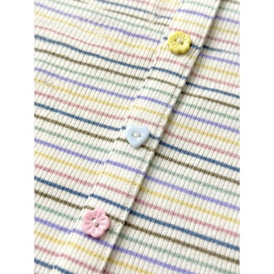 INSPIRE CHIC Girls Crew Neck Short Sleeve Tops Striped Rib Knit Lettuce Cuff Cotton Shirt Large White Purple — фото 4