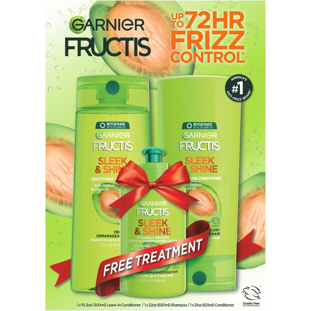 Garnier Fructis Sleek & Shine Shampoo  Conditioner and Treatment Gift Set  2  kit