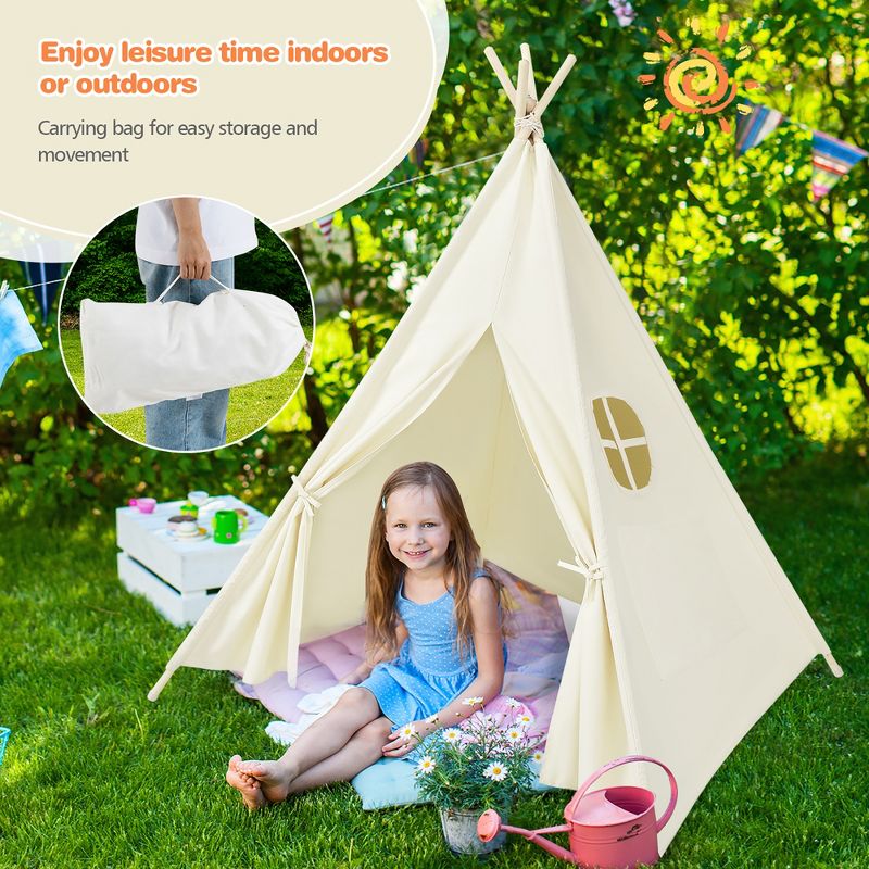 Costway Kids Canvas Play Tent Foldable Playhouse Toys for Indoor Outdoor, 3 of 11