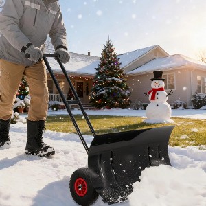 Snow Shovel Pusher for Driveway, Large 39" W Snow Shovel Pusher with Wheels, with Snow Removal Adjustable Angle & Height Handle for Sidewalk - 1 of 4