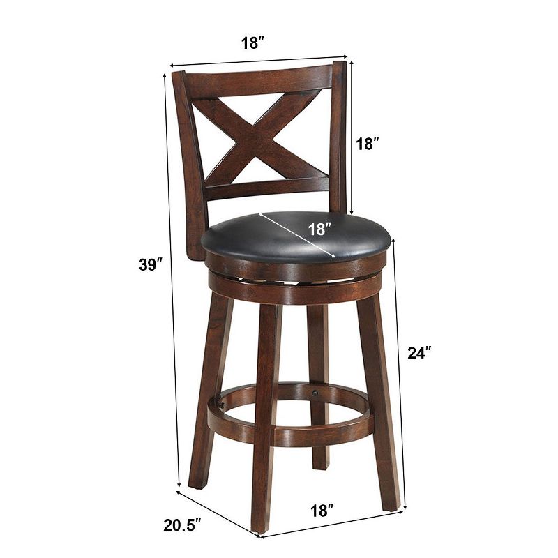 Costway Swivel Stool 24'' Counter Height X-Back Upholstered Dining Chair Kitchen Espresso, 2 of 7