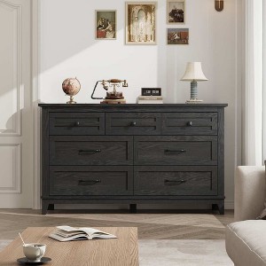 Coolmee 7 Drawers Dresser for Bedroom, Wood Rustic Chest of Drawers with Natural Texture, Storage Dressers Organizer for Bedroom, Living Room - 1 of 4