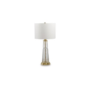 Signature Design by Ashley Bakersboro Glass Table Lamp, Clear Fluted Glass with Gold Flecks, 25" Tall, Drum Shade - 1 of 4