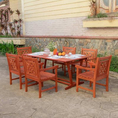 Malibu 7pc Wood Extendable Outdoor Patio Dining Set - Tan - Vifah