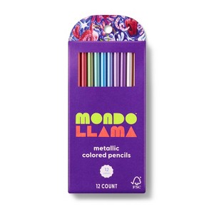 12ct Colored Pencils Metallic - Mondo Llama™: Glitter Drawing Pencils, School Supplies for Kids, Presharpened, 3mm Point - 1 of 4