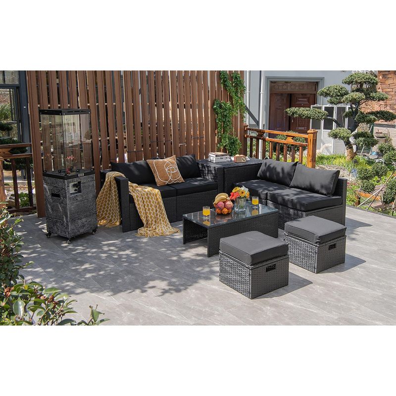 Costway 8PCS Patio Rattan Furniture Set Storage Table Ottoman cover, 1 of 13