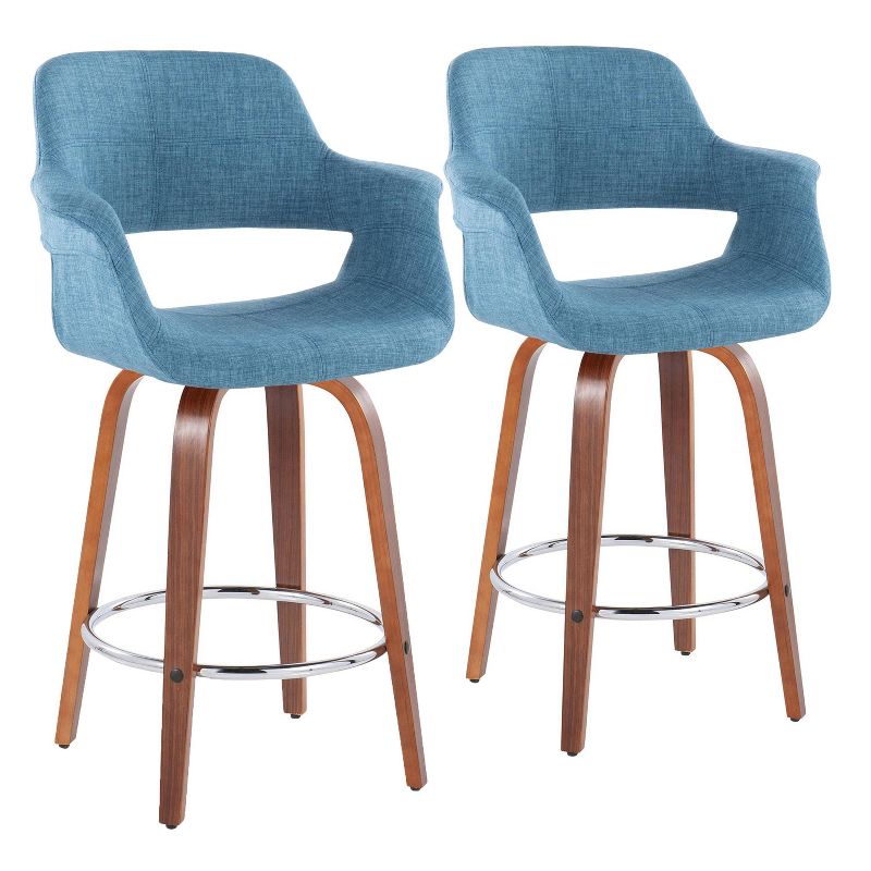 Set of 2 Vintage Flair Counter Height Barstools Walnut/Chrome/Blue - LumiSource, 1 of 11