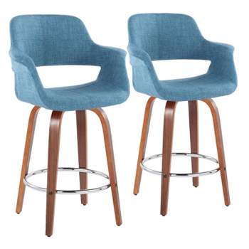 Set of 2 Vintage Flair Counter Height Barstools Walnut/Chrome/Blue - LumiSource