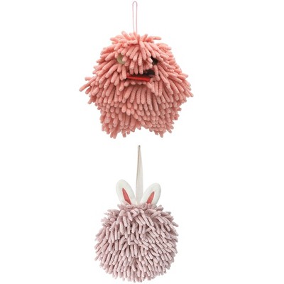 REGALWOVEN Soft Absorbent Chenille Decorative Hanging Ball Hand Towels 2 Pcs