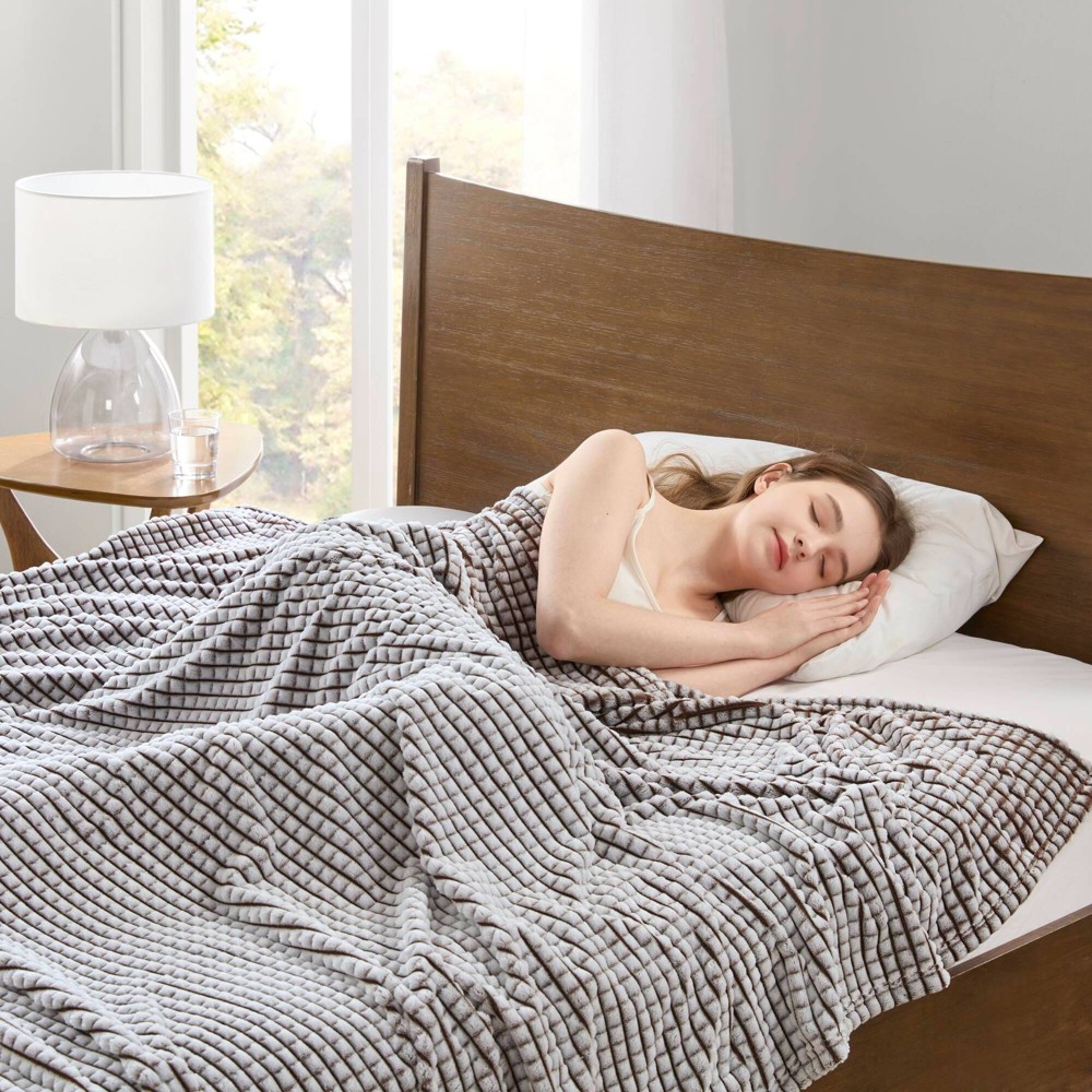 Madison Park Twin Carved Print All Season Plush Soft Comfort Blanket Brown: Microfiber, Geometric, Machine Washable