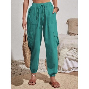 Joggers for Women Loose Drawstring High Waisted Cargo Pants with Pockets - 1 of 4