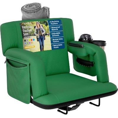 Reclining Stadium Seat for Bleachers with Back Support, Armrests, Cup Holder, Large Pockets, and Waterproof