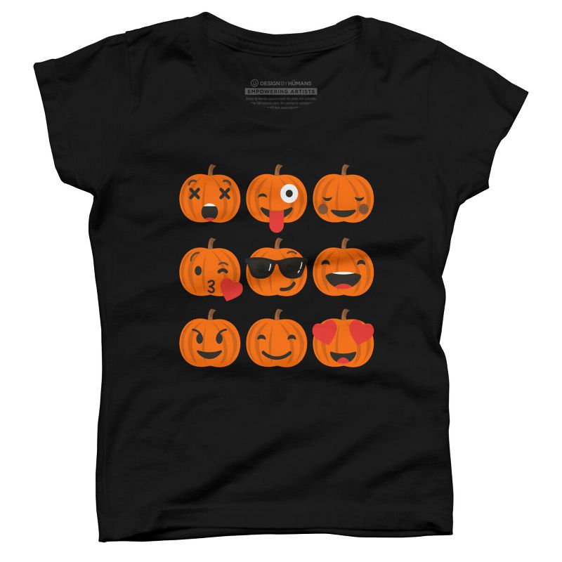 Girl's Design By Humans Halloween Pumpkins Emoji By honeytree T-Shirt, 1 of 4
