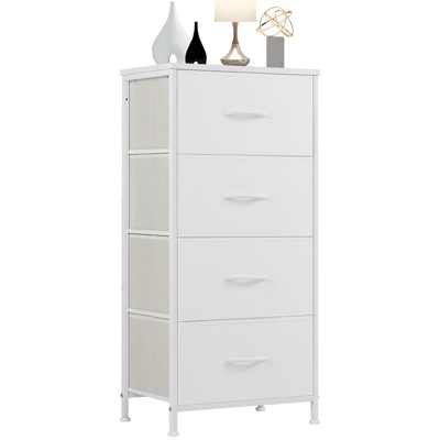 GlasFlength Nightstands Dresser Chest of Drawers, 4 Drawer Storage Corner Cabinet, Metal Frame and Wood Top, White 17.7"*11.8"*37.4"