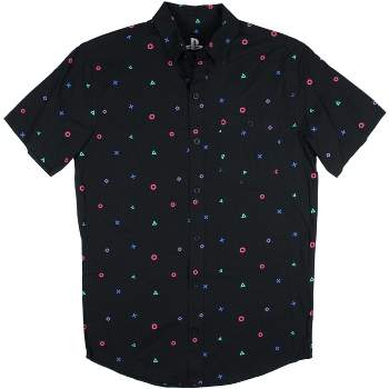 Sony PlayStation Mens' Controller Icon Allover Print Woven Button Up Shirt