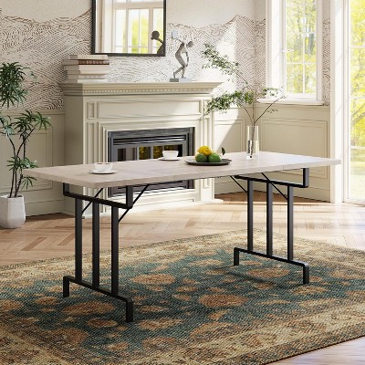 Tackview Dining Table for 6-8 People, 70.87-Inch Rectangular Wood Dining Table, Rustic Style Kitchen Table with Heavy Duty Metal Legs