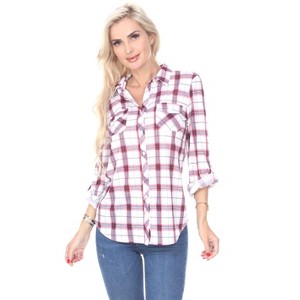 Women's Oakley Stretchy Plaid Tunic Top with Pockets - White Mark - 1 of 3