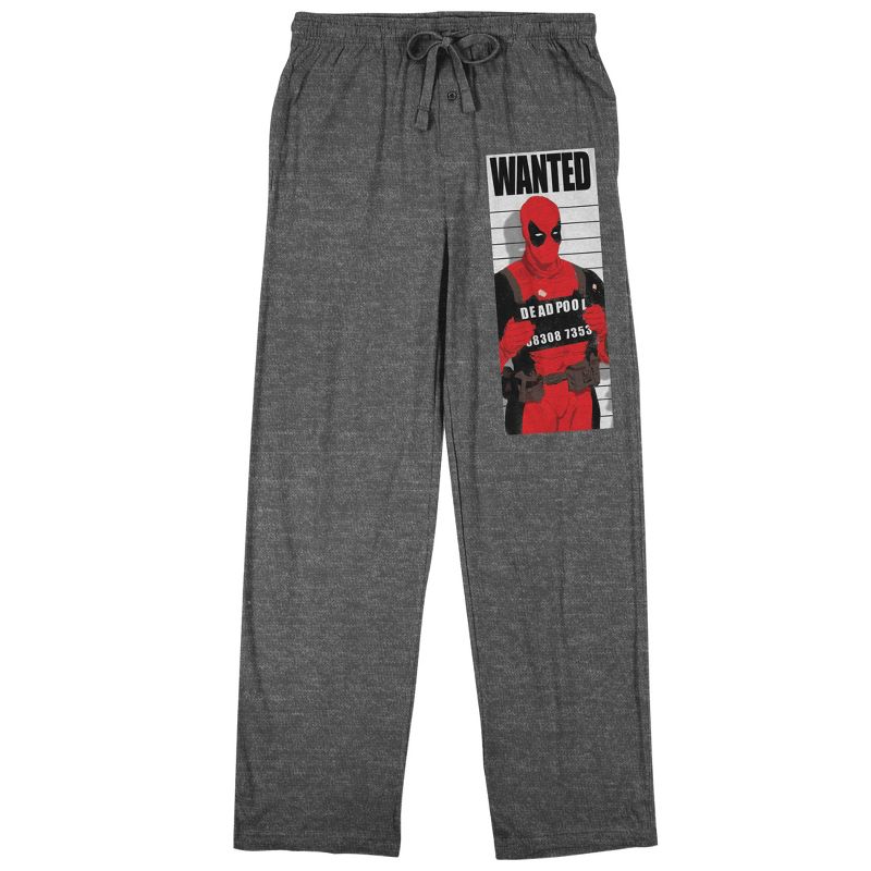 Marvel Comic Book Men's Deadpool Wanted Mugshot Graphite Heather Sleep Pajama Pants, 1 of 2