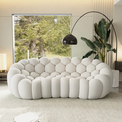 WJSHome Bubble Sofa,98.43'' Comfy Breathable Mesh Fabric Upholstered Curved Couch, 3D Honeycomb Shape Modern Couch for Living Room