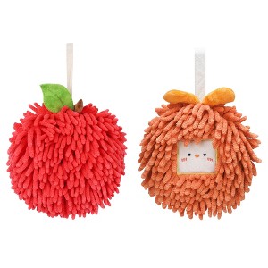 REGALWOVEN 2 Pcs Comfortable Soft Absorbent Chenille Ball Fuzzy Hand Towels - 1 of 4