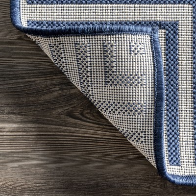 Navy and White Striped Synthetic Indoor/Outdoor Rug