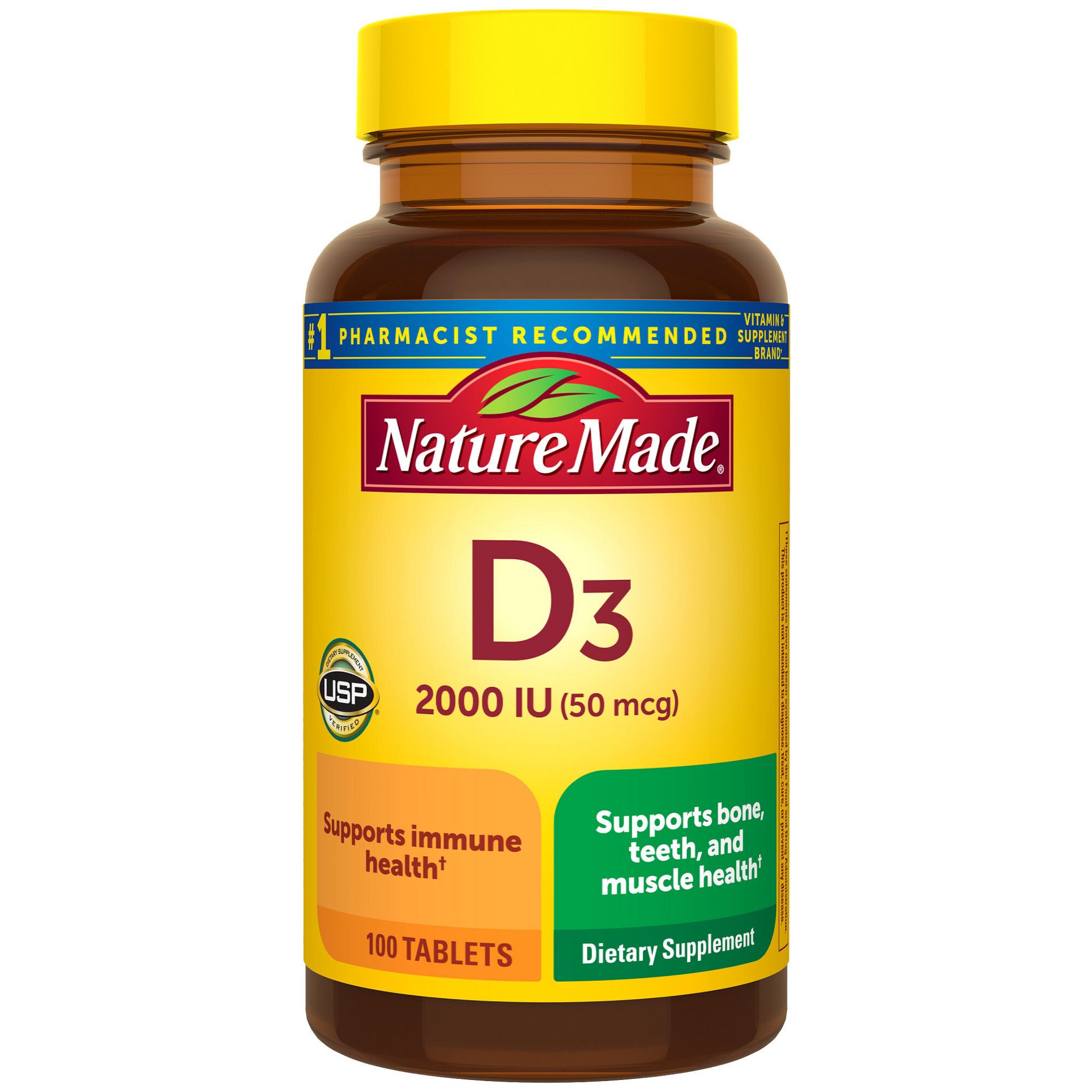 Nature Made Vitamin D3 2000 IU (50 mcg) Tablets for Muscle, Teeth, Bone & Immune Support Supplement