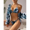 Womens Halter Bikini Sets 3 Piece Sets with Long Sleeve Tie Front Beach Cover Up Tops - 4 of 4