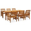 vidaXL Solid Wood Acacia Patio Dining Set with Cushions 7 Piece Wooden Garden Outdoor Balcony Backyard Terrace Table Chair Dinner Furniture - 2 of 4