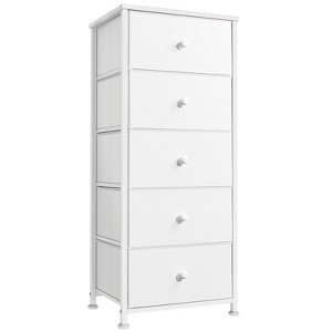 5 Drawer Dresser Leather White - Hausource™: Glossy Finish, Metal Frame, Modern Style - 1 of 4