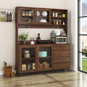 63" Large Microwave Cabinet With 4 Doors And 4 Drawers,Freestanding Kitchen Hutch Cabinet With Microwave Shelf-Cuddlewood - 1 of 4