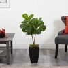 Nearly Natural 3-ft Fiddle Leaf Fig Artificial Tree in Black Metal Planter - 3 of 4