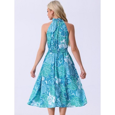 Женские платья INSPIRE CHIC Women's Boho Summer Halter Neck Sleeveless Casual Floral Print Midi Sundresses Blue Green X-Large — фото 3