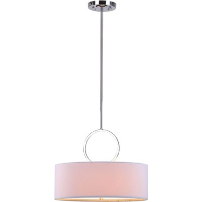 Debonair Chrome Drum Pendant Light with White Linen Shade