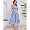 Womens Maternity Dress Summer Sleeveless Smocked Square Neck Ruffle Casual Boho Midi Dress Baby Shower Photoshoot - 2 of 4