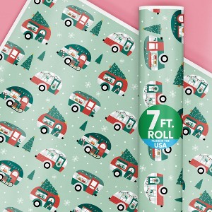 Big Dot of Happiness Camper Christmas Wrapping Paper, Red and Green Holiday Gift Wrap Roll, Christmas Camper Gift Paper, 24 in x 7 feet, 1 Roll - 1 of 4