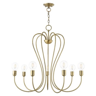 Antique Brass 7-Light Candle Chandelier with Crystal Accents