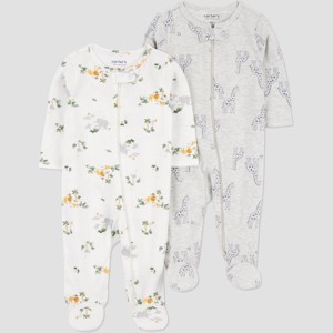 Carter's Just One You®️ Baby Boys' 2pk Giraffes Sleep N' Play - Gray/Ivory - 1 of 3