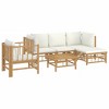 vidaXL 6 Piece Bamboo Patio Lounge Set with Cream White Cushions - Comfortable, Durable & Weather-Proof Outdoor Furniture - 3 of 4